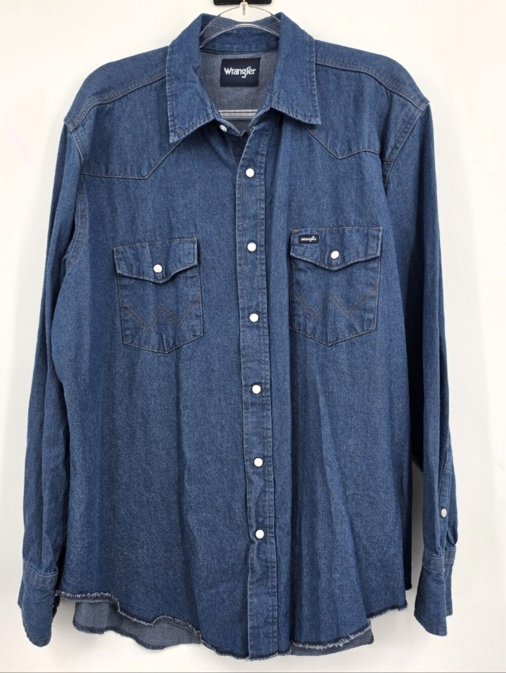 Wrangler Long Sleeve Button Front Shirt Denim XL Blue Cowboy Cut Pearl Snap